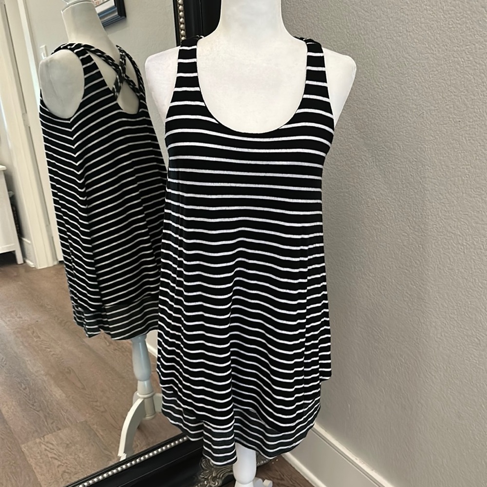 Anthropologie Puella Black & White Striped Swing Dress Size Small
